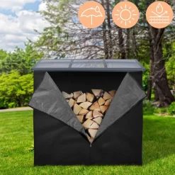 Abdeckung für Kaminholzregal wasserabweisend 185x125 cm Schwarz aus Polyester ML-Design