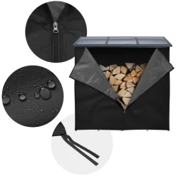 Abdeckung für Kaminholzregal wasserabweisend 185x125 cm Schwarz aus Polyester ML-Design