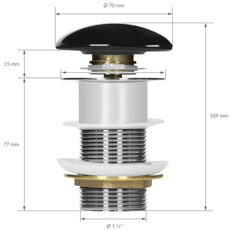 Ablaufgarnitur für Waschbecken ohne Überlauf Schwarz glänzend aus Edelstahl LuxeBath