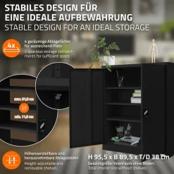 Aktenschrank abschließbar 90x40x109 cm Schwarz aus Stahl ML-Design