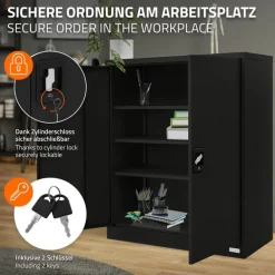 Aktenschrank abschließbar 90x40x109 cm Schwarz aus Stahl ML-Design