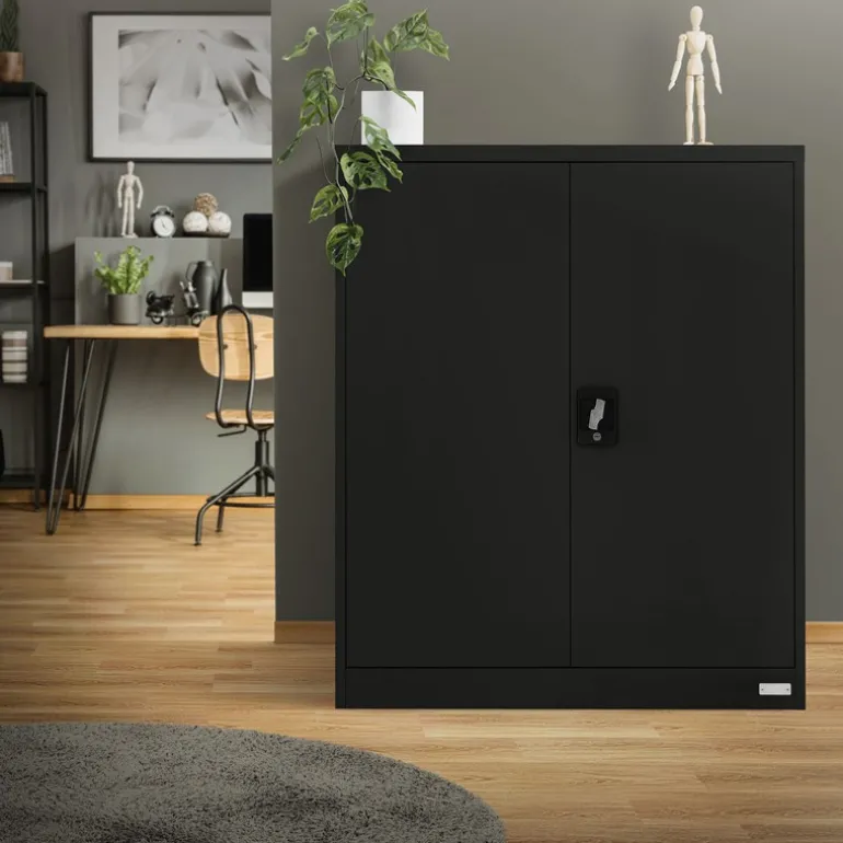 Aktenschrank abschließbar 90x40x109 cm Schwarz aus Stahl ML-Design