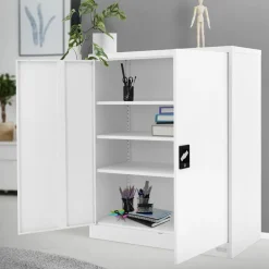 Aktenschrank abschließbar 90x40x109 cm Weiß aus Stahl ML-Design
