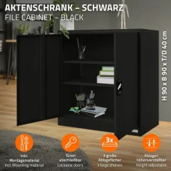 Aktenschrank abschließbar 90x40x90 cm Schwarz aus Stahl ML-Design