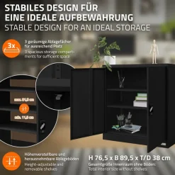 Aktenschrank abschließbar 90x40x90 cm Schwarz aus Stahl ML-Design
