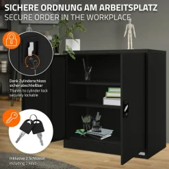 Aktenschrank abschließbar 90x40x90 cm Schwarz aus Stahl ML-Design