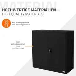 Aktenschrank abschließbar 90x40x90 cm Schwarz aus Stahl ML-Design