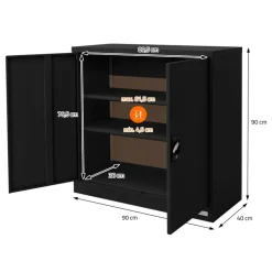 Aktenschrank abschließbar 90x40x90 cm Schwarz aus Stahl ML-Design