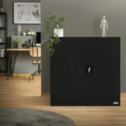 Aktenschrank abschließbar 90x40x90 cm Schwarz aus Stahl ML-Design