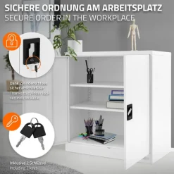 Aktenschrank abschließbar 90x40x90 cm Weiß aus Stahl ML-Design