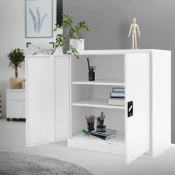 Aktenschrank abschließbar 90x40x90 cm Weiß aus Stahl ML-Design