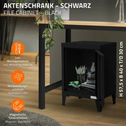Aktenschrank Büroschrank Industrial 40x30x57,5 cm Schwarz aus Stahl ML-Design
