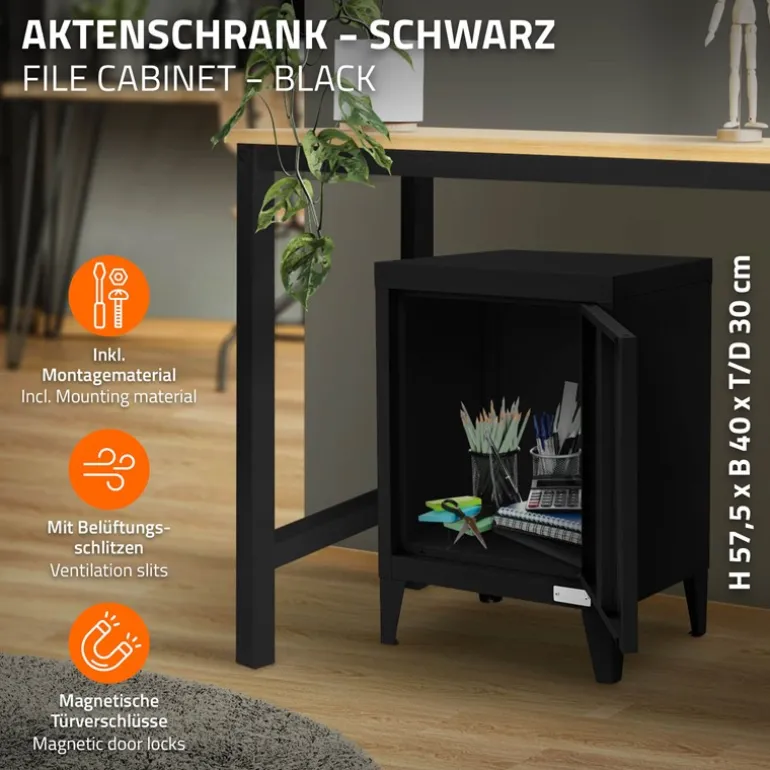 Aktenschrank Büroschrank Industrial 40x30x57,5 cm Schwarz aus Stahl ML-Design