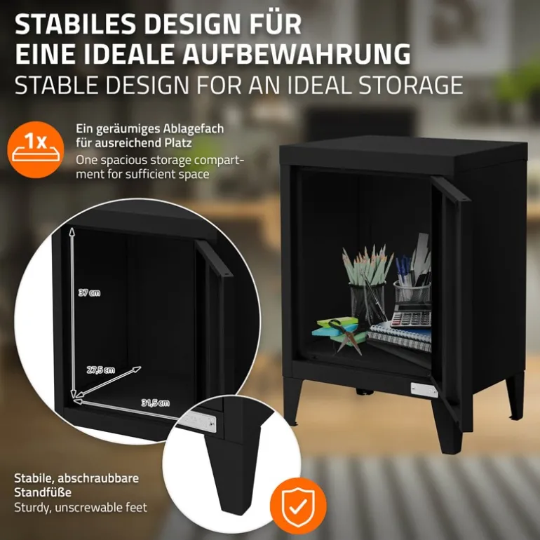 Aktenschrank Büroschrank Industrial 40x30x57,5 cm Schwarz aus Stahl ML-Design