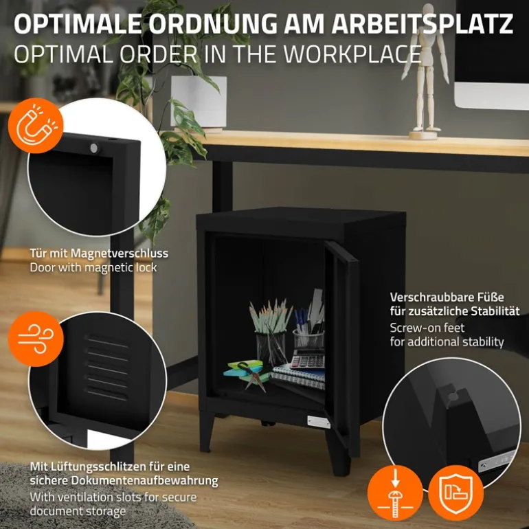 Aktenschrank Büroschrank Industrial 40x30x57,5 cm Schwarz aus Stahl ML-Design