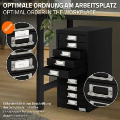Aktenschrank mit 10 Schubladen 28x38x60 cm Schwarz aus Metall ML-Design