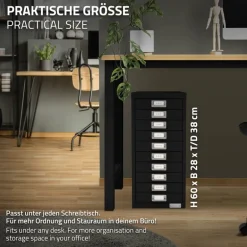 Aktenschrank mit 10 Schubladen 28x38x60 cm Schwarz aus Metall ML-Design