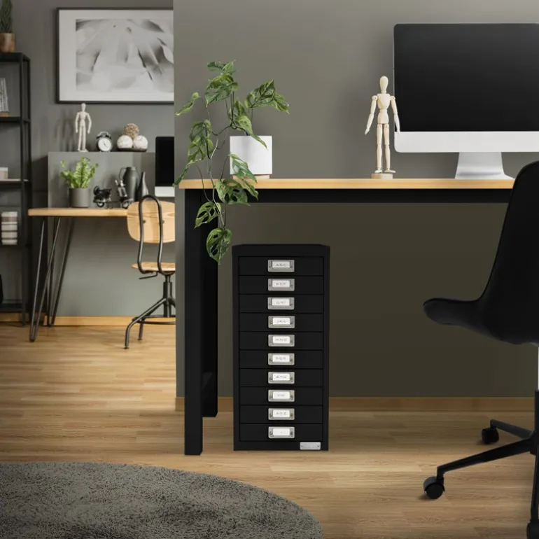 Aktenschrank mit 10 Schubladen 28x38x60 cm Schwarz aus Metall ML-Design