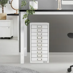 Aktenschrank mit 10 Schubladen 28x38x60 cm Weiß aus Metall ML-Design
