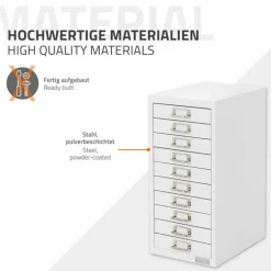 Aktenschrank mit 10 Schubladen 28x38x60 cm Weiß aus Metall ML-Design