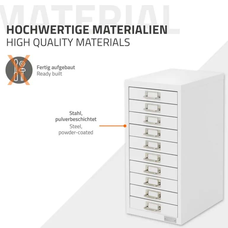 Aktenschrank mit 10 Schubladen 28x38x60 cm Weiß aus Metall ML-Design