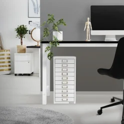 Aktenschrank mit 10 Schubladen 28x38x60 cm Weiß aus Metall ML-Design