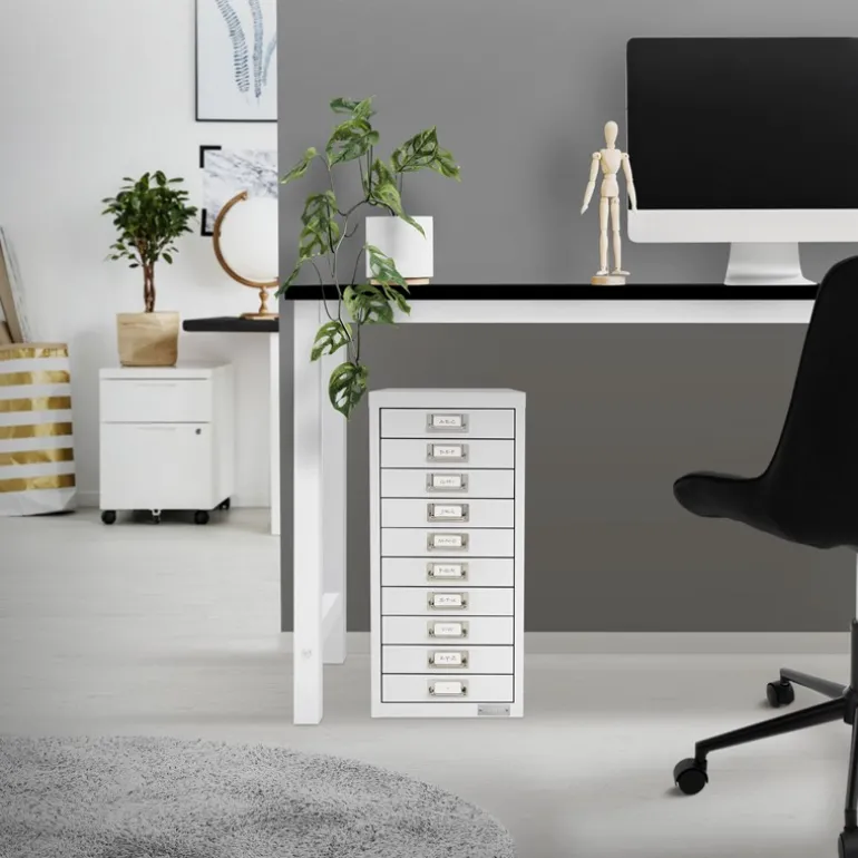 Aktenschrank mit 10 Schubladen 28x38x60 cm Weiß aus Metall ML-Design
