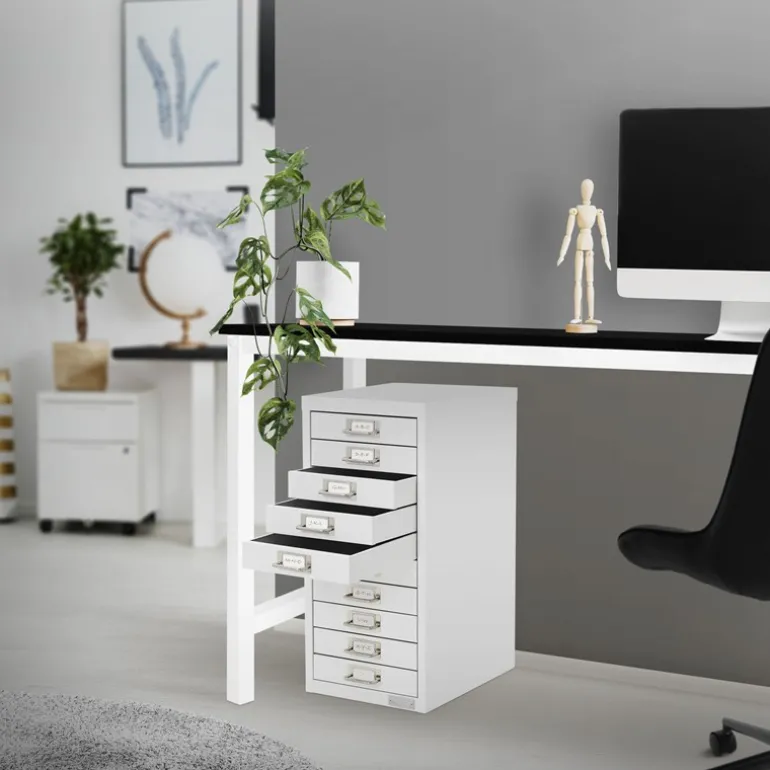 Aktenschrank mit 10 Schubladen 28x38x60 cm Weiß aus Metall ML-Design