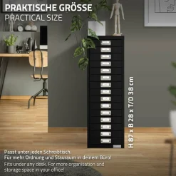 Aktenschrank mit 15 Schubladen 28x38x87 cm Schwarz aus Metall ML-Design