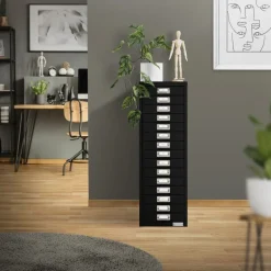 Aktenschrank mit 15 Schubladen 28x38x87 cm Schwarz aus Metall ML-Design