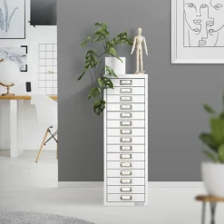 Aktenschrank mit 15 Schubladen 28x38x87 cm Weiß aus Metall ML-Design