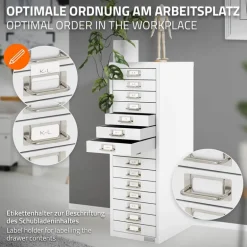 Aktenschrank mit 15 Schubladen 28x38x87 cm Weiß aus Metall ML-Design
