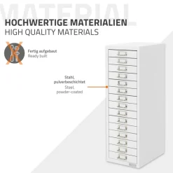 Aktenschrank mit 15 Schubladen 28x38x87 cm Weiß aus Metall ML-Design