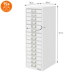 Aktenschrank mit 15 Schubladen 28x38x87 cm Weiß aus Metall ML-Design