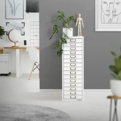 Aktenschrank mit 15 Schubladen 28x38x87 cm Weiß aus Metall ML-Design