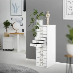 Aktenschrank mit 15 Schubladen 28x38x87 cm Weiß aus Metall ML-Design