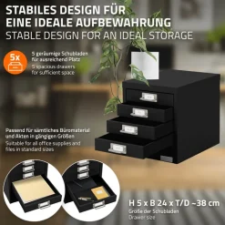 Aktenschrank mit 5 Schubladen 28x38x33 cm Schwarz aus Metall ML-Design
