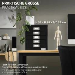 Aktenschrank mit 5 Schubladen 28x38x33 cm Schwarz aus Metall ML-Design