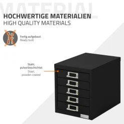 Aktenschrank mit 5 Schubladen 28x38x33 cm Schwarz aus Metall ML-Design