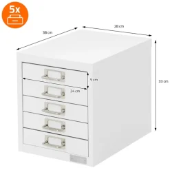 Aktenschrank mit 5 Schubladen 28x38x33 cm Weiß aus Metall ML-Design