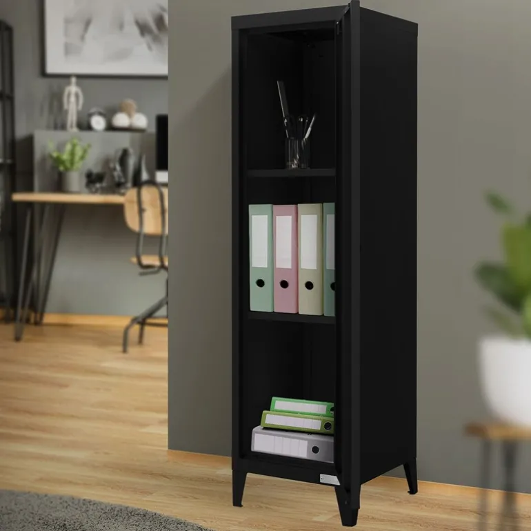 Aktenschrank Spindschrank 1-türig 38x38x137,5 cm Schwarz aus Stahl ML-Design