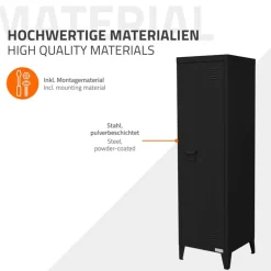 Aktenschrank Spindschrank 1-türig 38x38x137,5 cm Schwarz aus Stahl ML-Design