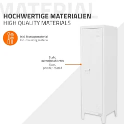 Aktenschrank Spindschrank 1-türig 38x38x137,5 cm Weiß aus Stahl ML-Design