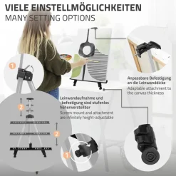 Aluminium Staffelei Dreibein 50-156 cm höhenverstellbar Silber