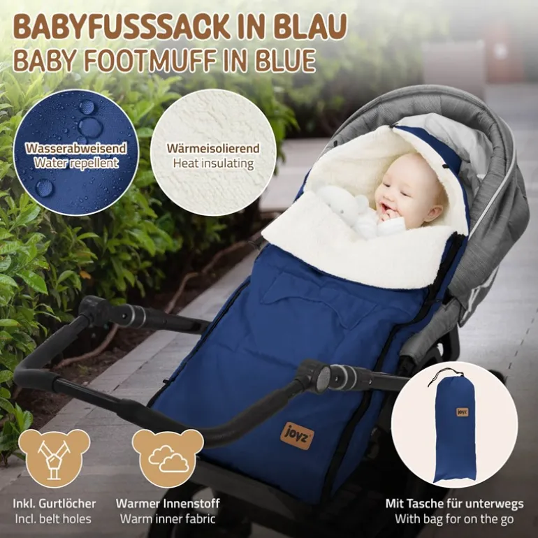 Babyfußsack 94x48x10 cm Blau aus Polyester Joyz