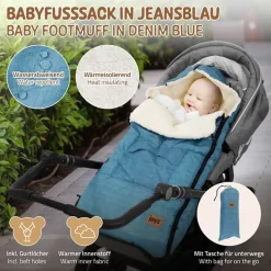 Babyfußsack 94x48x10 cm Jeans-Blau aus Polyester Joyz