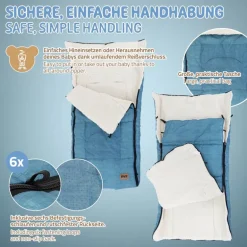 Babyfußsack 94x48x10 cm Jeans-Blau aus Polyester Joyz