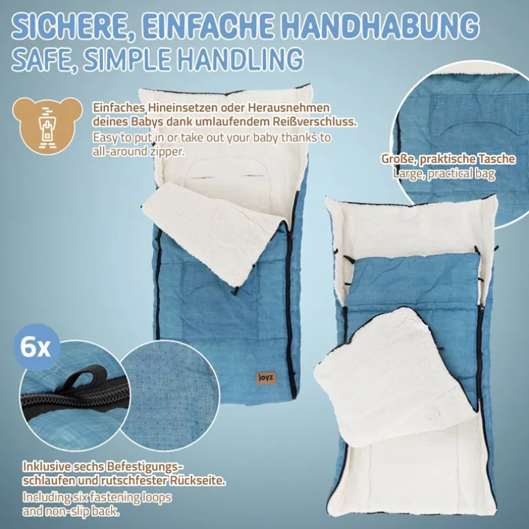 Babyfußsack 94x48x10 cm Jeans-Blau aus Polyester Joyz