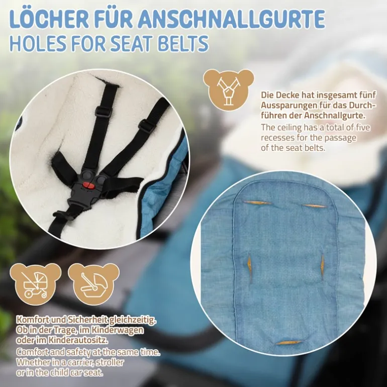 Babyfußsack 94x48x10 cm Jeans-Blau aus Polyester Joyz