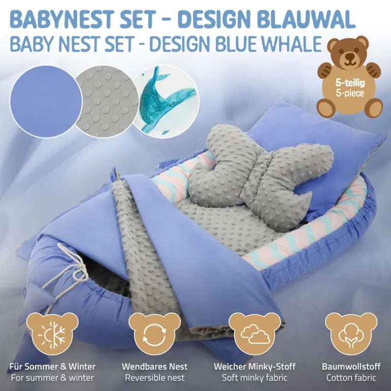 Babynest Set 5 Tlg. 90x50 cm Walmuster aus Baumwolle Joyz